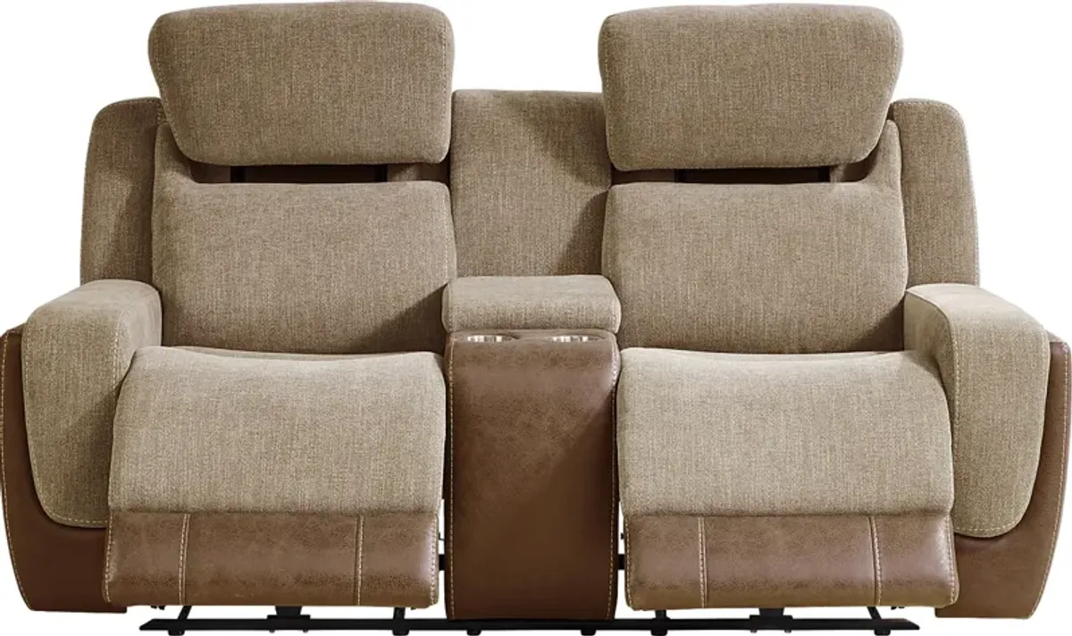 State Street Camel Dual Power Reclining Console Loveseat