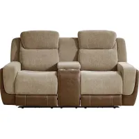 State Street Camel Dual Power Reclining Console Loveseat