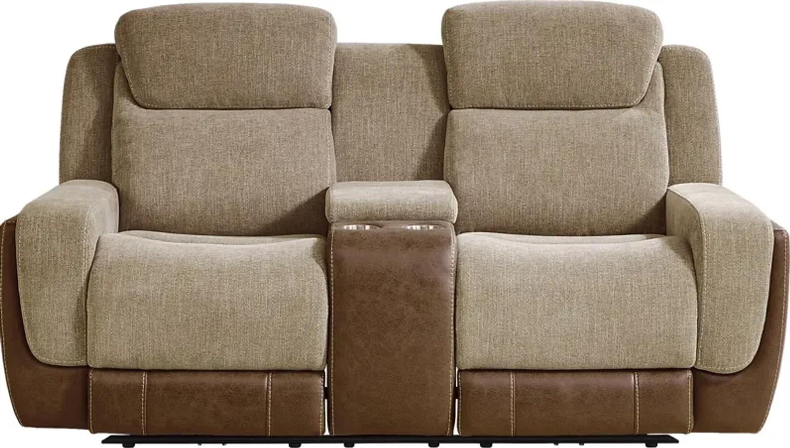 State Street Camel Dual Power Reclining Console Loveseat