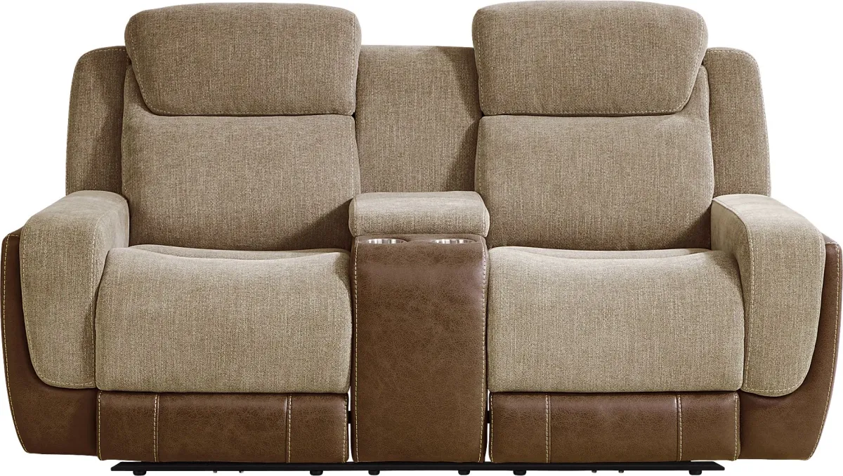 State Street Camel Dual Power Reclining Console Loveseat