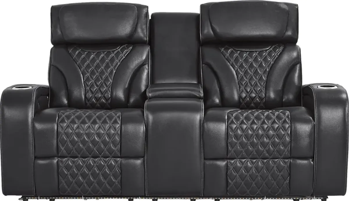 Horizon Ridge Black Leather 8 Pc Triple Power Reclining Living Room with Massage and Heat