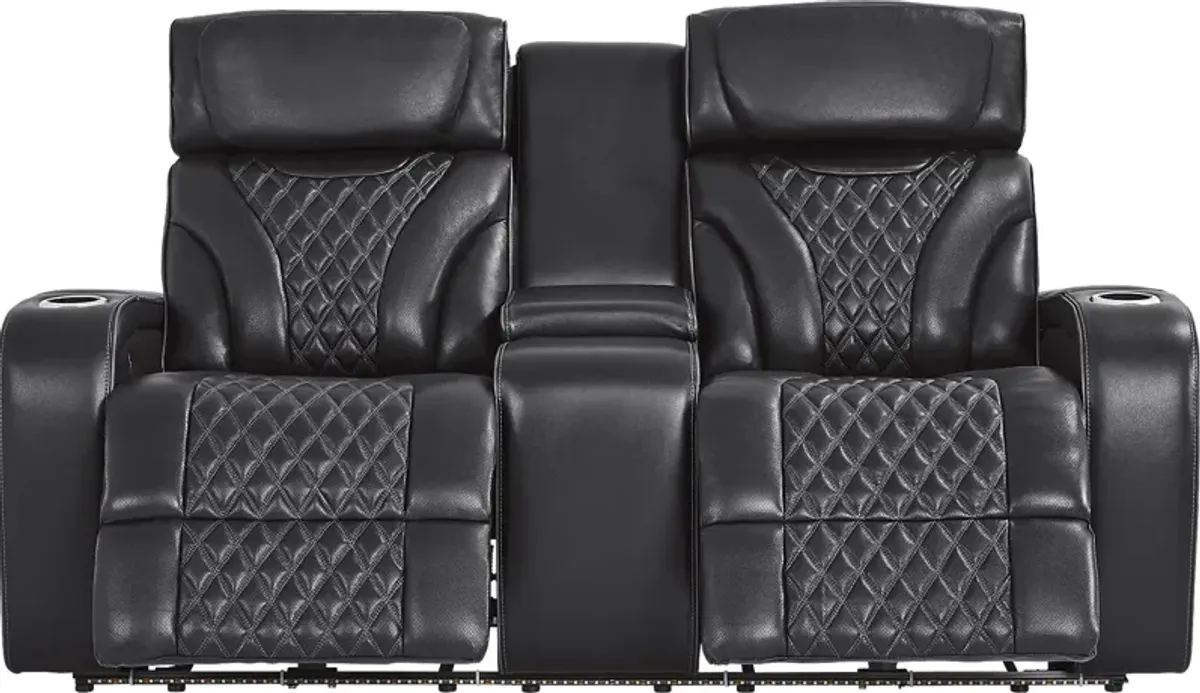 Horizon Ridge Black Leather 8 Pc Triple Power Reclining Living Room with Massage and Heat