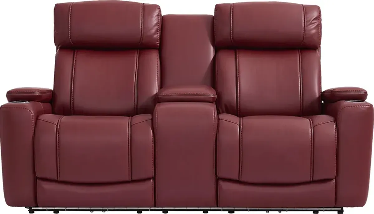 Haven Point Red Dual Power Reclining Console Loveseat