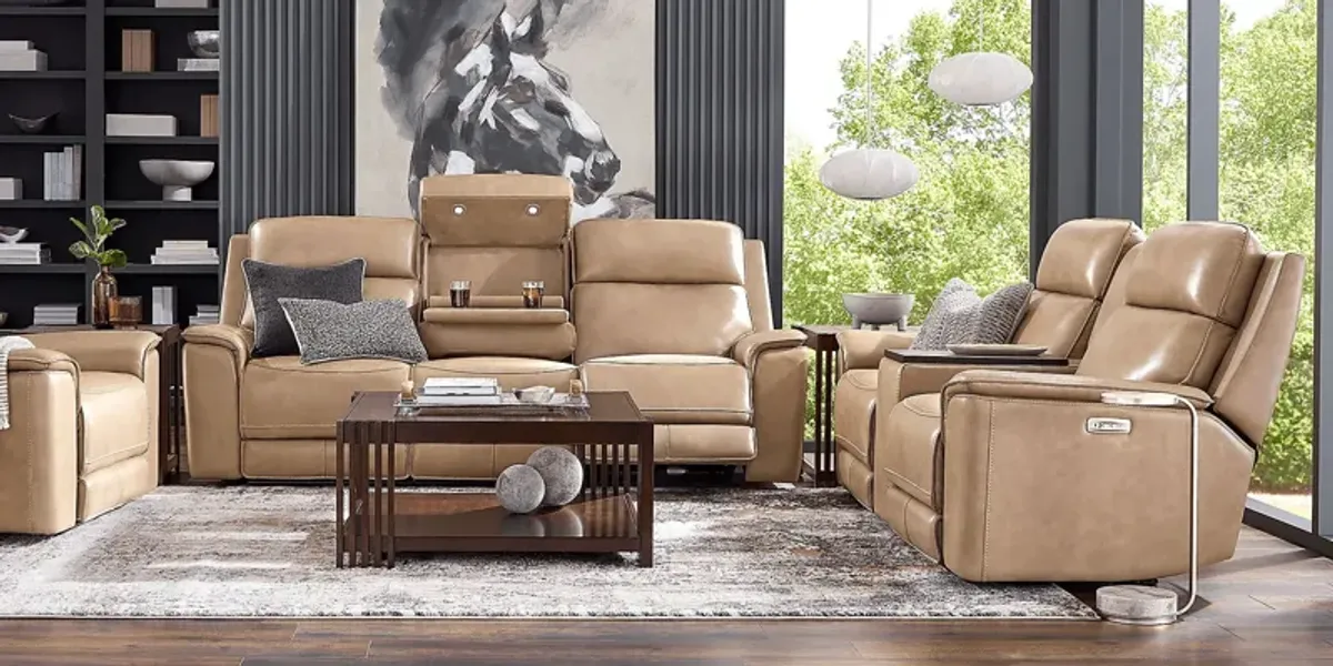 Magellan Sand 6 Pc Leather Dual Power Reclining Living Room