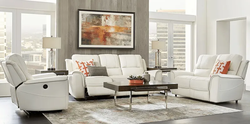 Lanzo Off-White Leather 2 Pc Living Room with Reclining Sofa