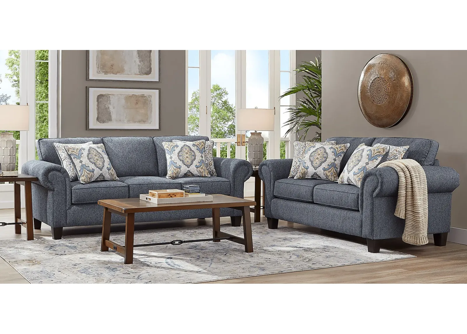 Wyndsor Way Blue 7 Pc Living Room with Sleeper Sofa