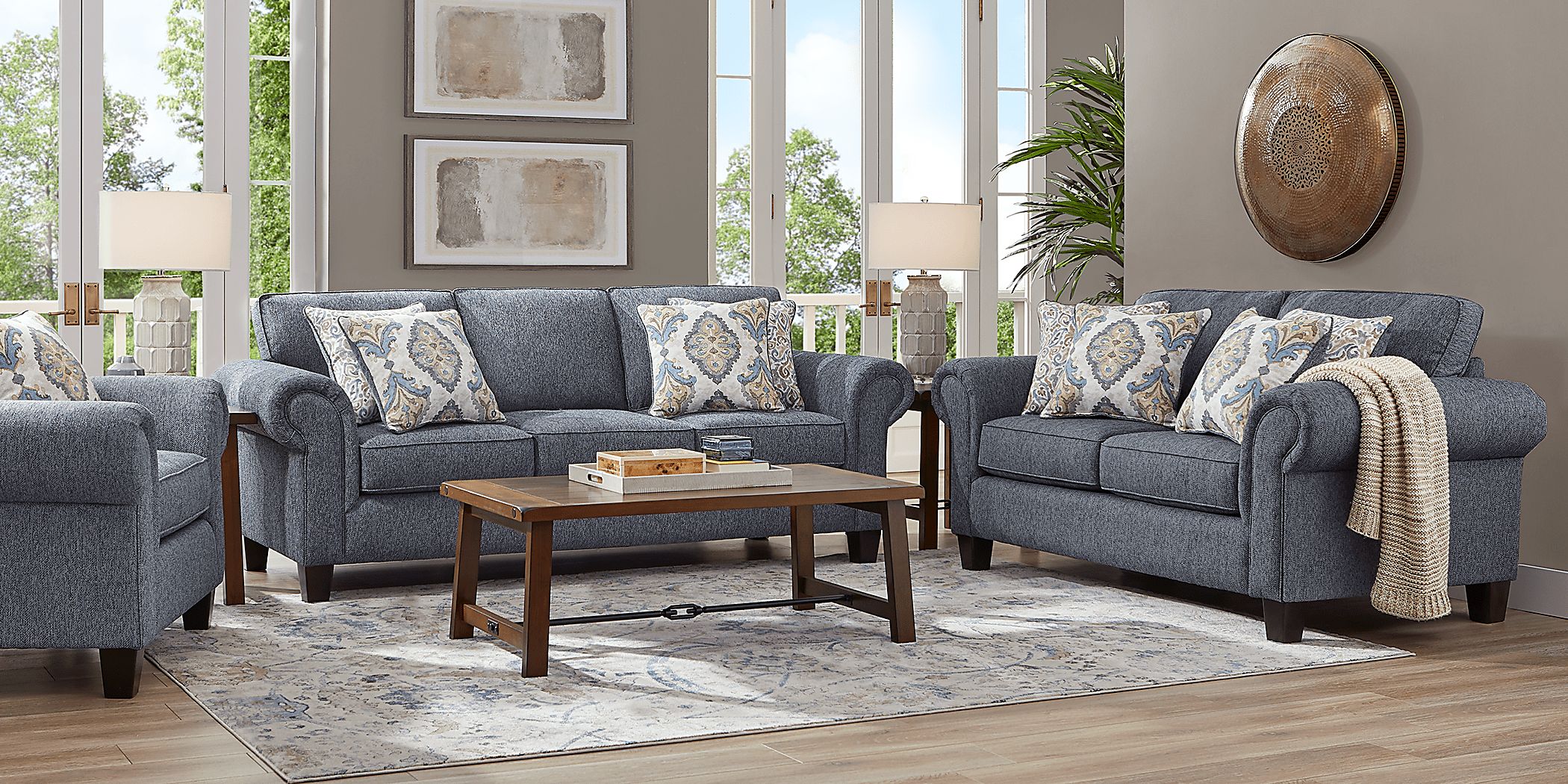 Wyndsor Way Blue 7 Pc Living Room