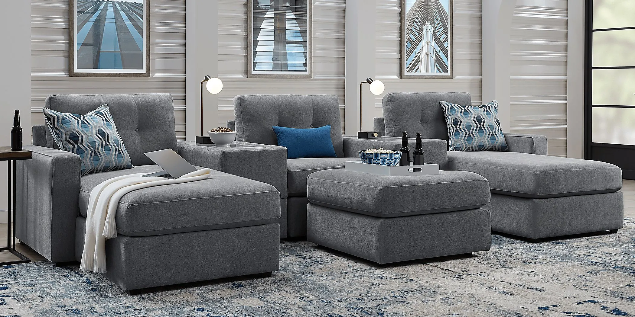 ModularOne Gray 6 Pc Sectional with Media Consoles