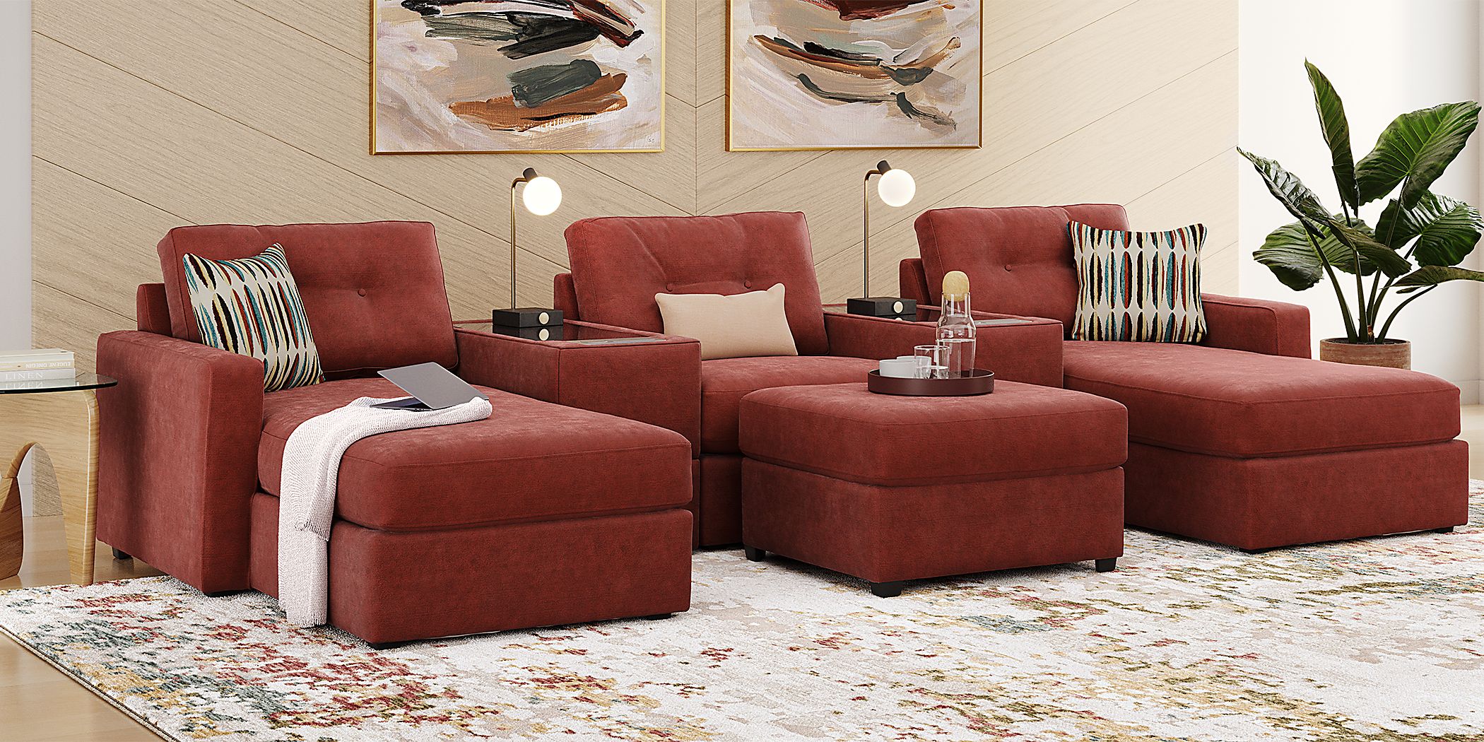 ModularOne Merlot 6 Pc Sectional with Media Consoles