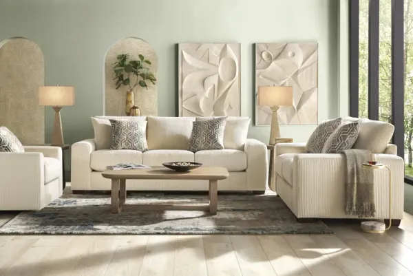 The Challenge Cream 7 Pc Living Room with Sleeper Sofa