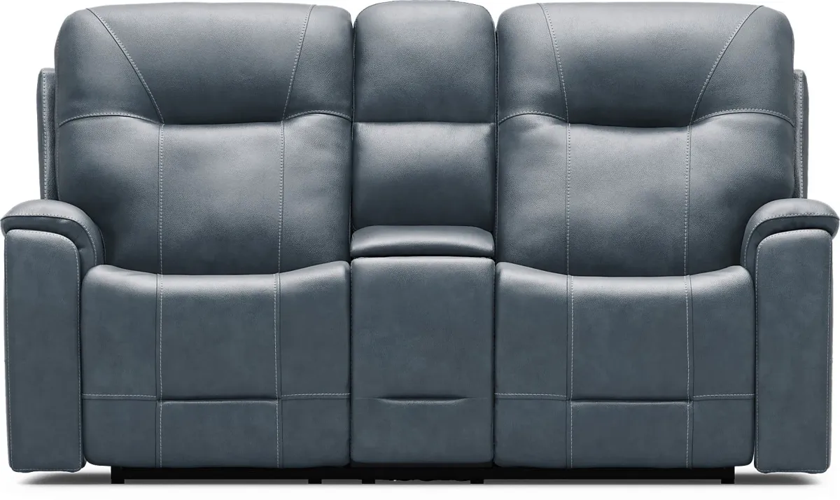 Matthews Cove Blue Leather 8 Pc Triple Power Reclining Living Room