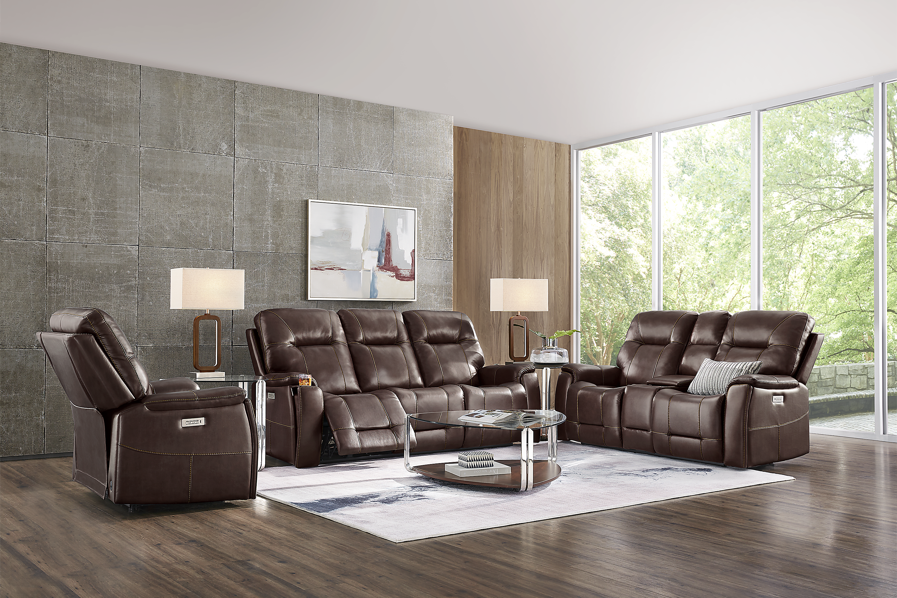 Matthews Cove Brown Leather 8 Pc Triple Power Reclining Living Room