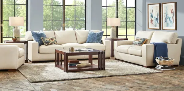 Kensington Oyster 7 Pc Leather Living Room with Sleeper Sofa