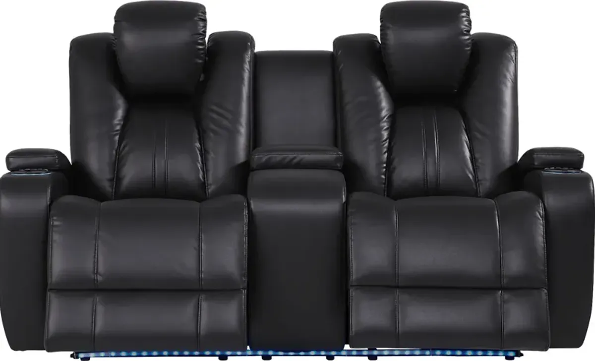 Kingvale Court Black Dual Power Reclining Console Loveseat