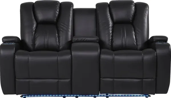 Kingvale Court Black Dual Power Reclining Console Loveseat