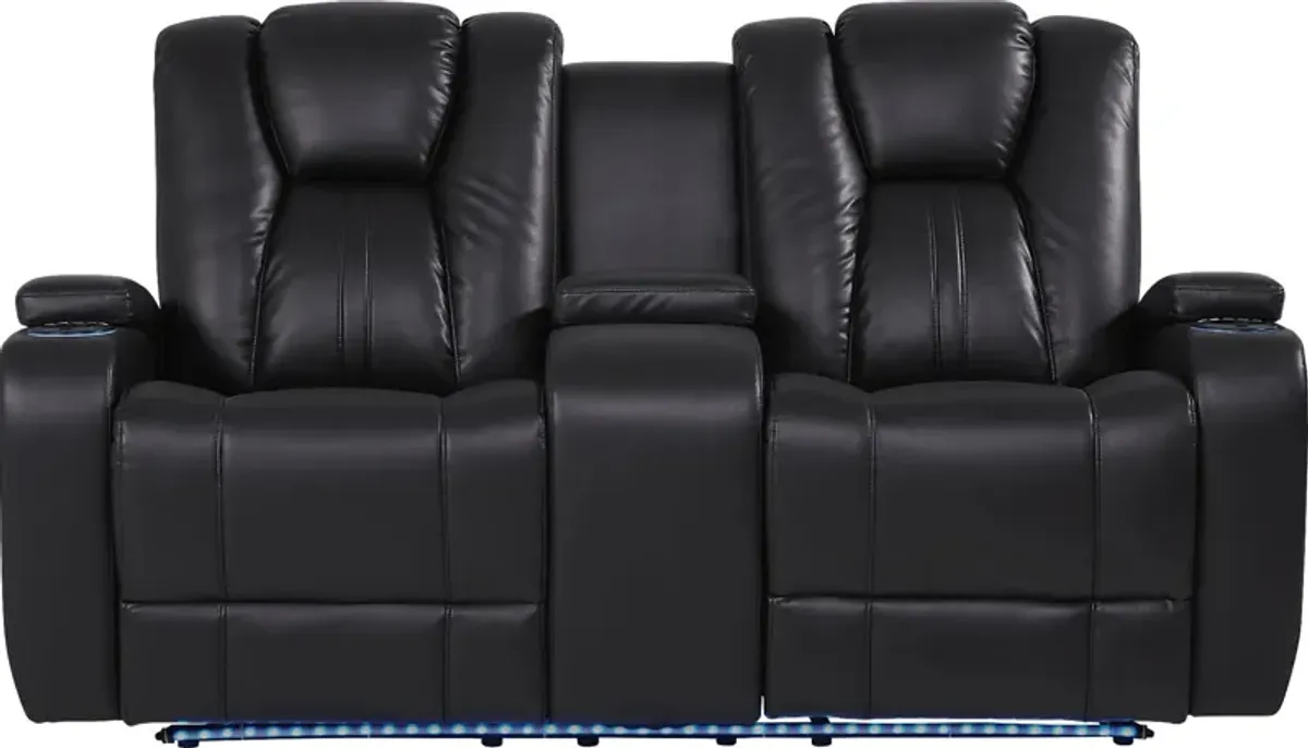 Kingvale Court Black Dual Power Reclining Console Loveseat