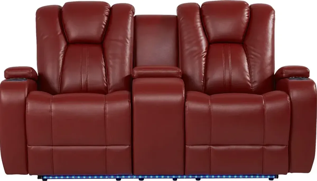 Kingvale Court Red Dual Power Reclining Console Loveseat