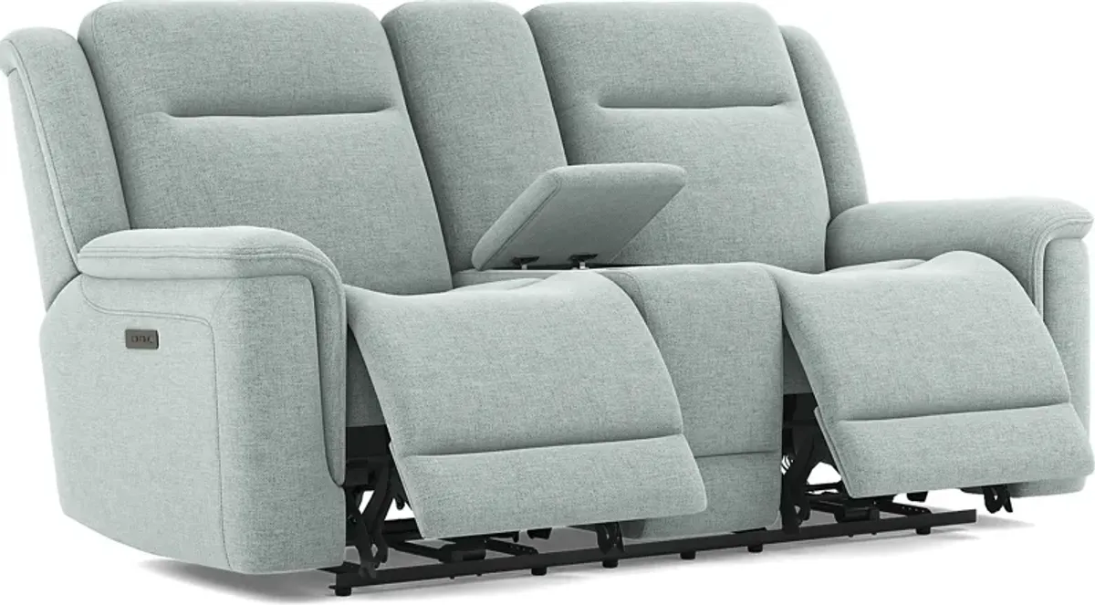 Meadow Park Seafoam Dual Power Reclining Console Loveseat