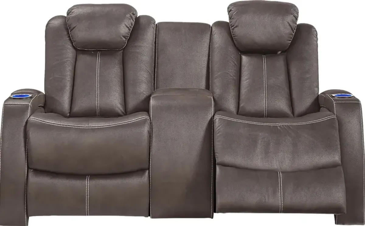 Crestline Brown Dual Power Reclining Console Loveseat