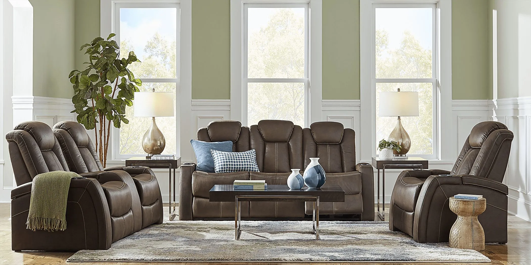 Crestline Brown Dual Power Reclining Console Loveseat