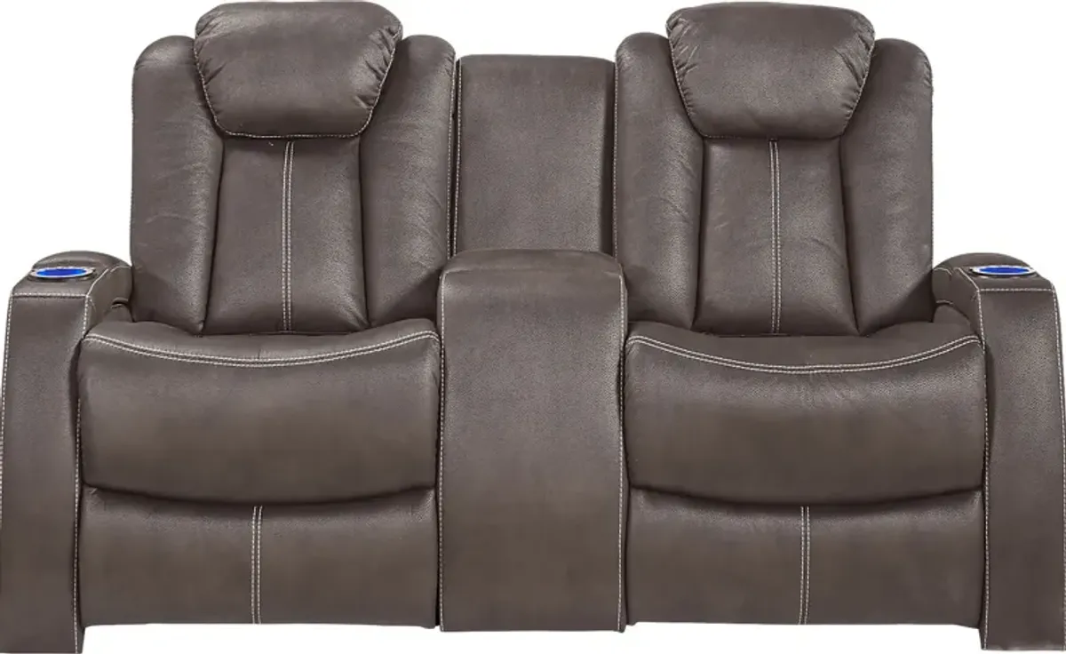 Crestline Brown Dual Power Reclining Console Loveseat