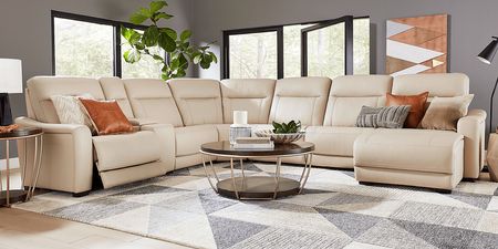 Newport Almond Leather 10 Pc Dual Power Reclining Sectional Living Room