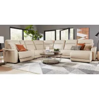 Newport Almond Leather 10 Pc Dual Power Reclining Sectional Living Room