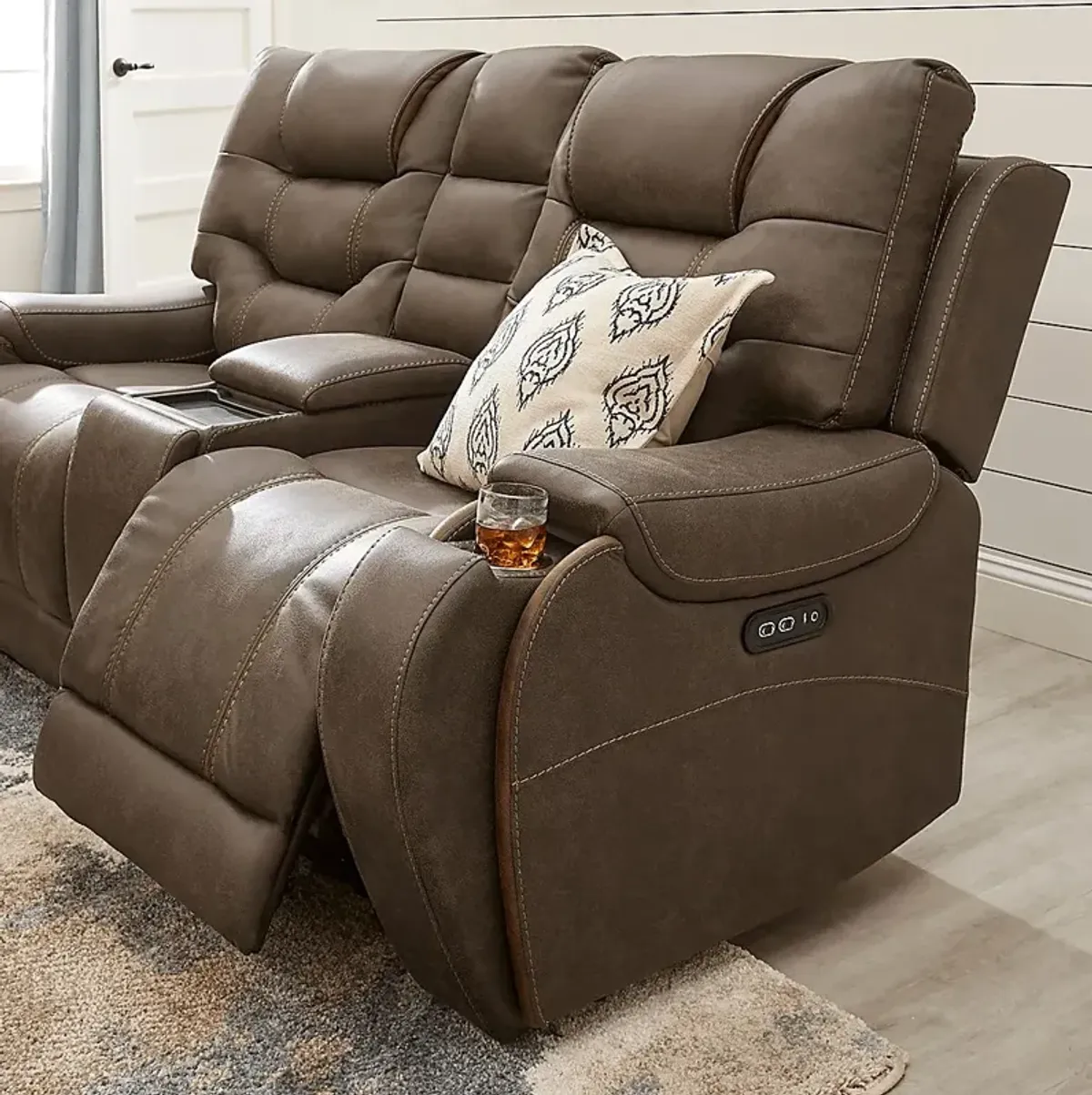 Laredo Springs Brown Dual Power Reclining Console Loveseat