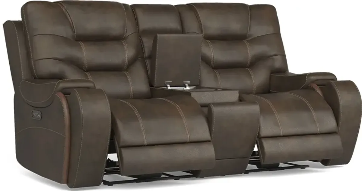 Laredo Springs Brown Dual Power Reclining Console Loveseat