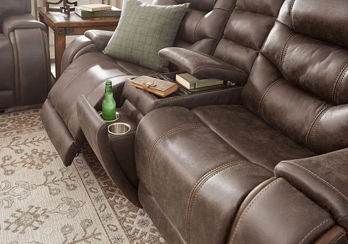 Laredo Springs Brown Dual Power Reclining Console Loveseat