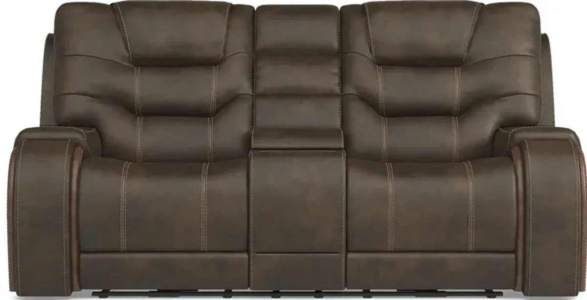 Laredo Springs Brown Dual Power Reclining Console Loveseat