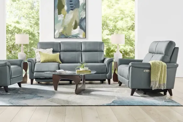 Antonella Blue Leather 5 Pc Dual Power Reclining Living Room