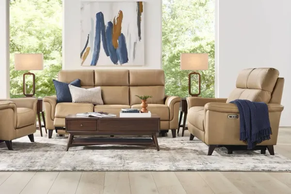 Antonella Tan Leather 5 Pc Dual Power Reclining Living Room