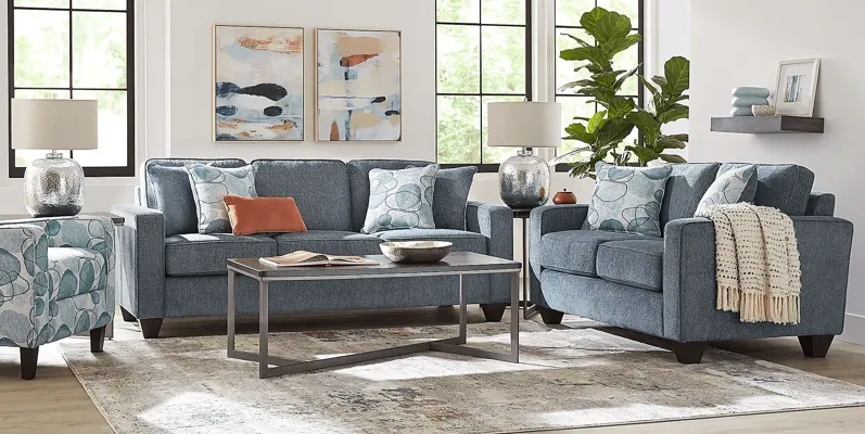Alanis Bay Blue 7 Pc Living Room with Sleeper Sofa