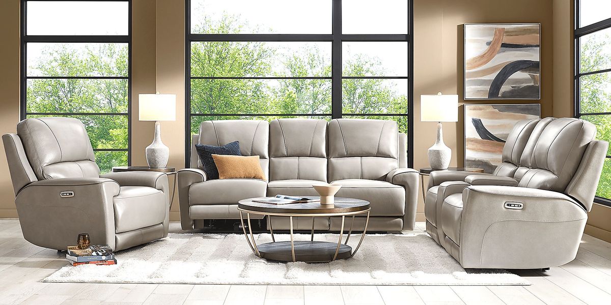 Fremont Gray Leather 8 Pc Dual Power Reclining Living Room