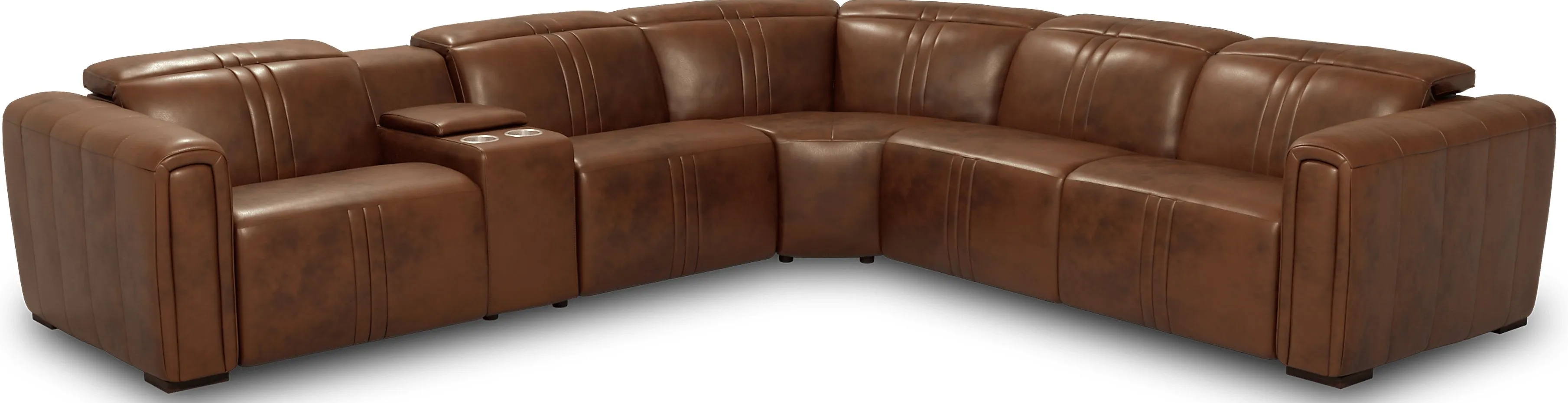 Bennett Valley Brown 6 Pc Leather Dual Power Reclining Sectional