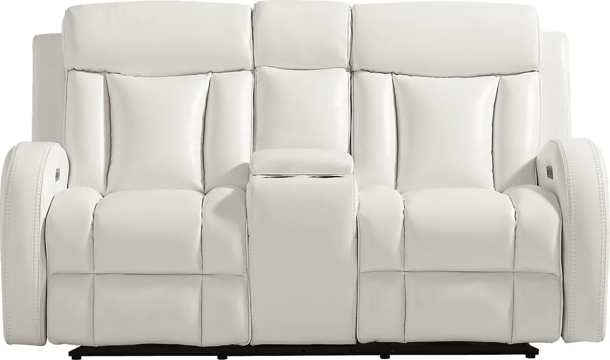 Copperfield White Dual Power Reclining Console Loveseat