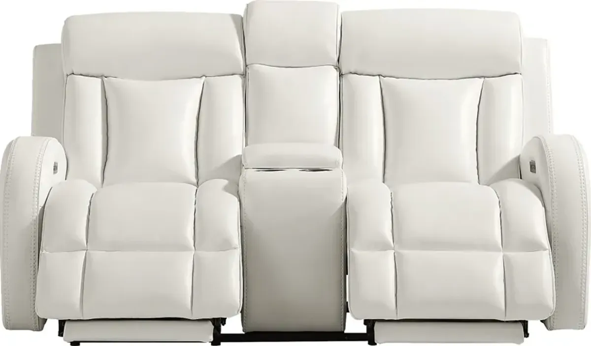 Copperfield White Dual Power Reclining Console Loveseat