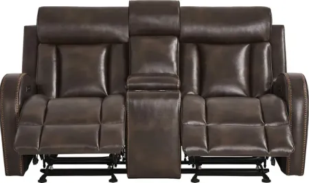 Copperfield Brown Dual Power Reclining Console Loveseat