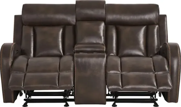 Copperfield Brown Dual Power Reclining Console Loveseat