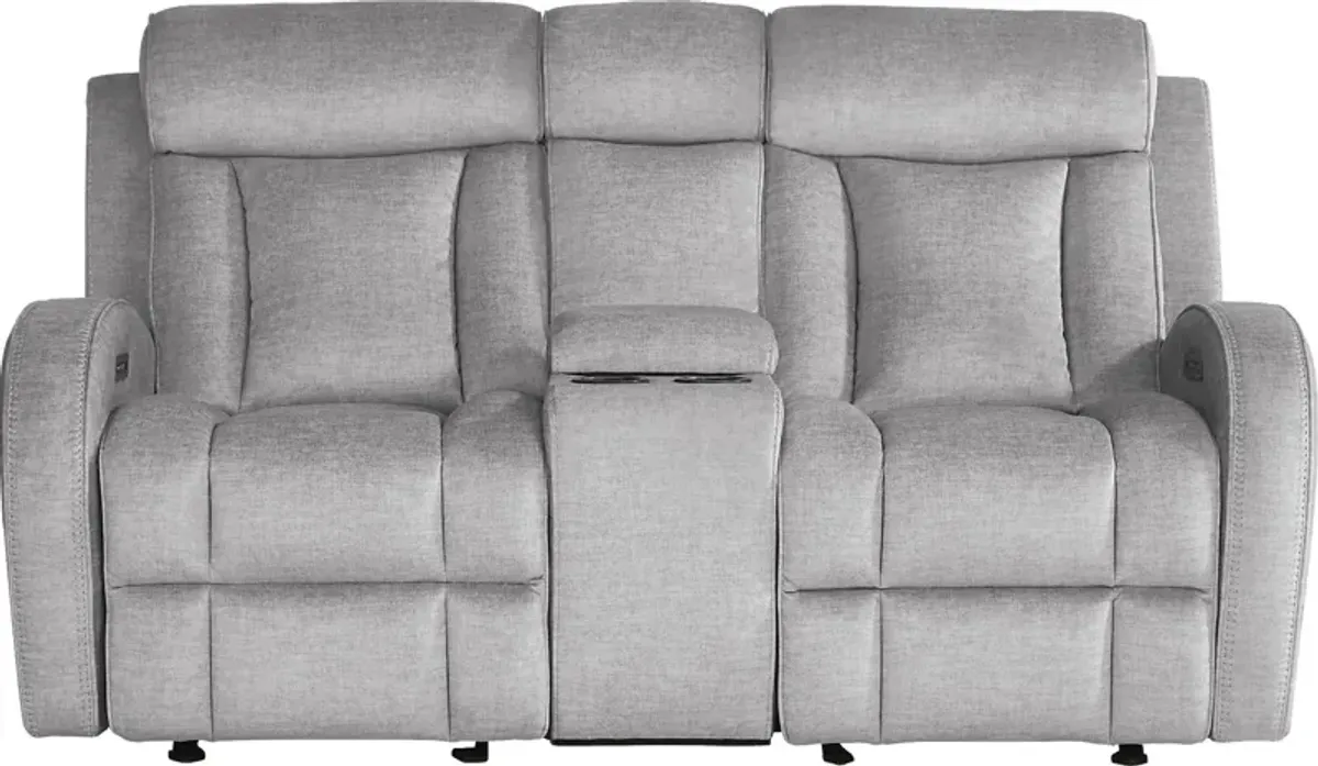 Copperfield Gray Dual Power Reclining Console Loveseat