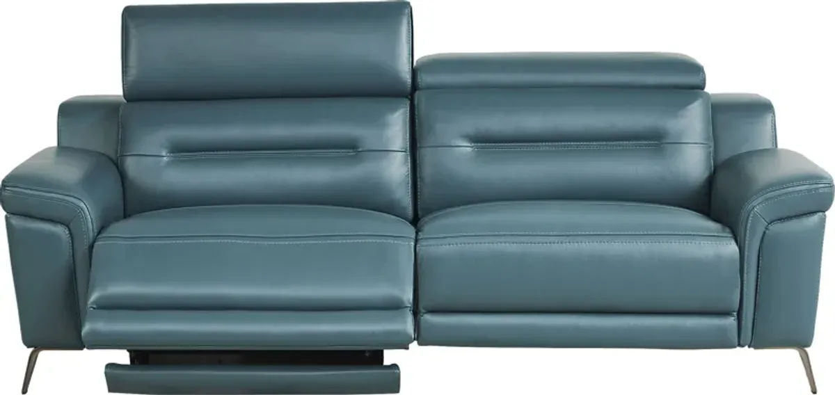 Castella Teal Leather 2 Pc Living Room with Dual Power Reclining Sofa