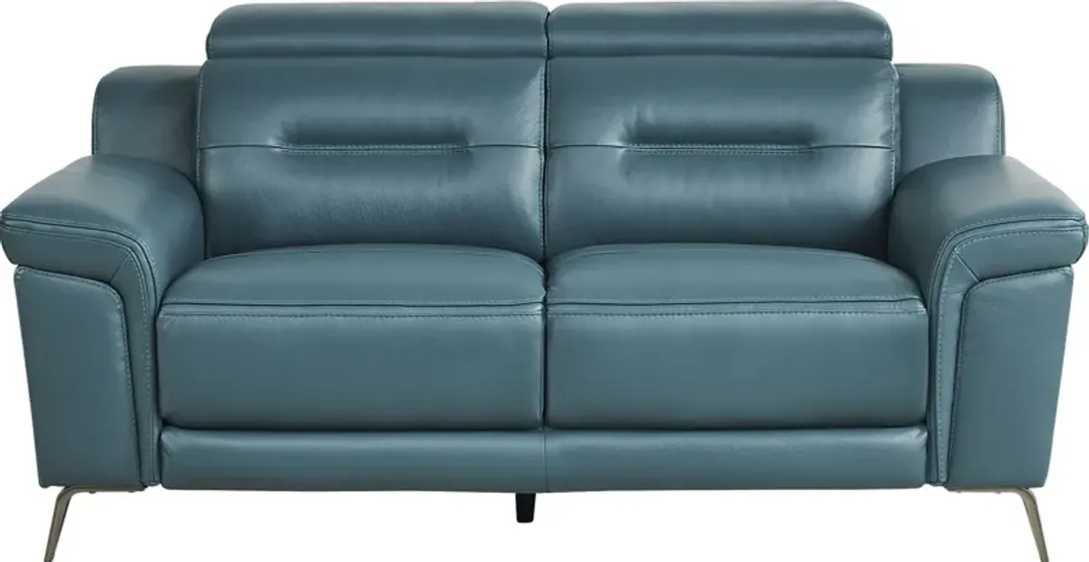 Castella Teal Leather 2 Pc Living Room with Dual Power Reclining Sofa