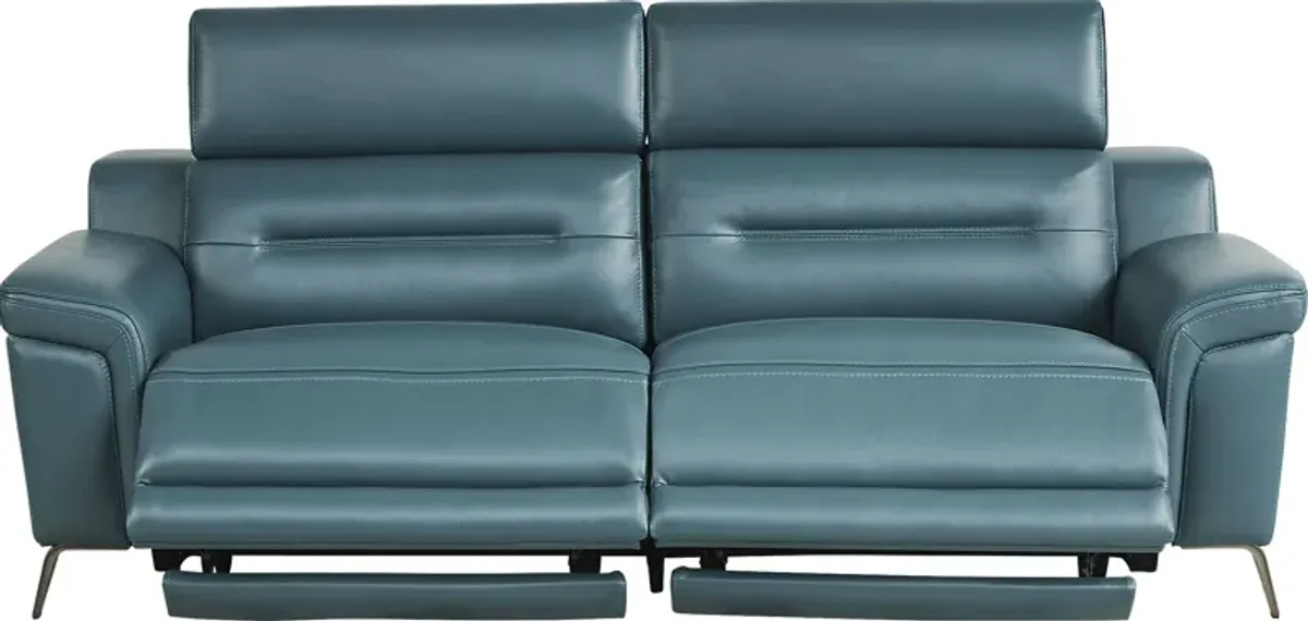 Castella Teal Leather 2 Pc Living Room with Dual Power Reclining Sofa