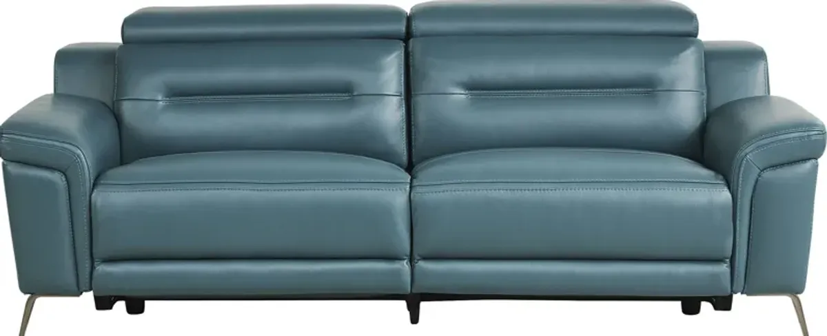 Castella Teal Leather 2 Pc Living Room with Dual Power Reclining Sofa