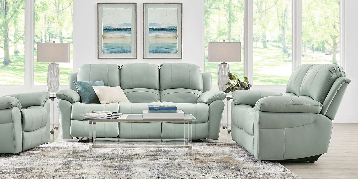 Vercelli Way Aqua Leather 2 Pc Living Room with Reclining Sofa