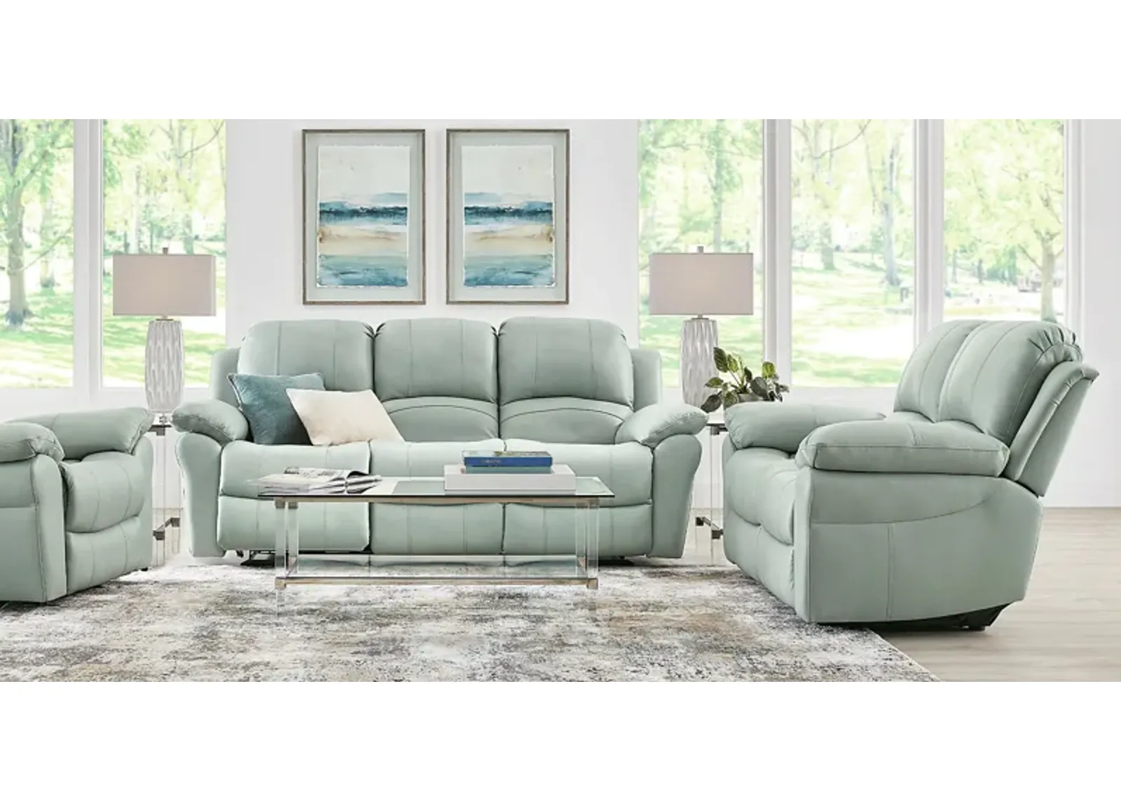 Vercelli Way Aqua Leather 2 Pc Living Room with Reclining Sofa