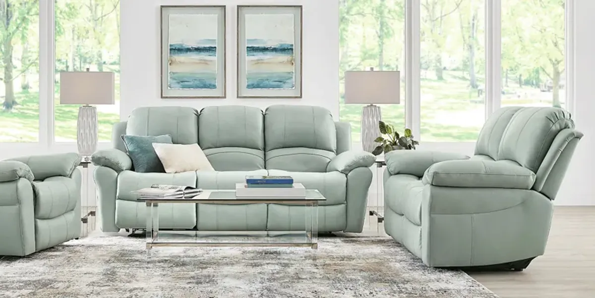 Vercelli Way Aqua Leather 2 Pc Living Room with Reclining Sofa