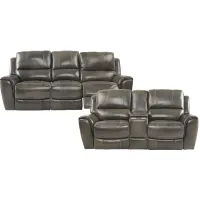 Lanzo Gray Leather 2 Pc Reclining Living Room