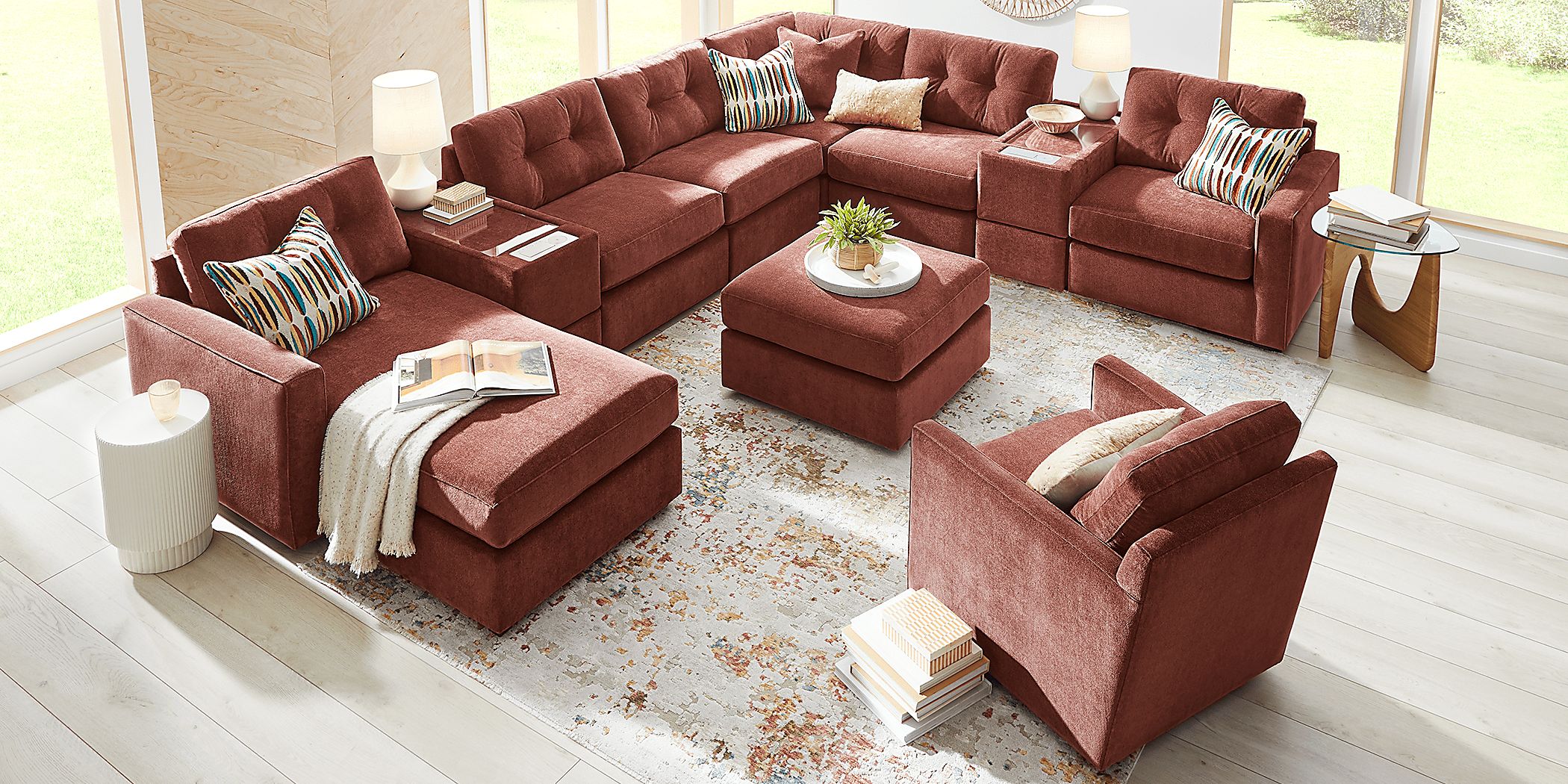 ModularOne Merlot 8 Pc Sectional with Media Consoles